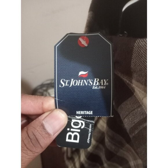 NEW St Johns Bay Flannel Shirt Men XLT Brown Plaid Button Front Long Sleeve NWT - Picture 2 of 10